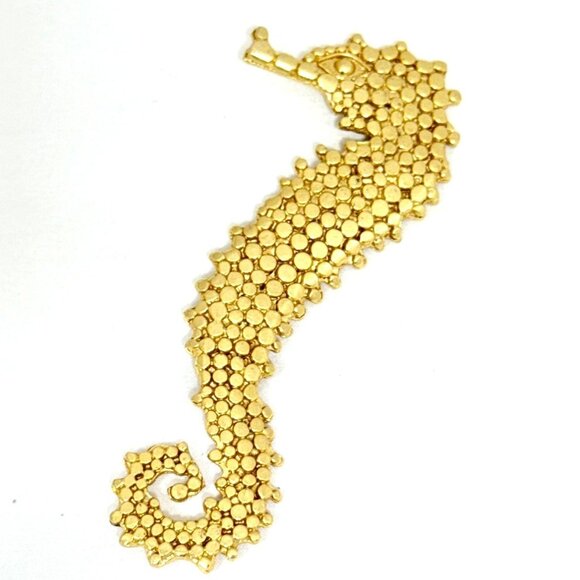 Large Gold Tone Textured Seahorse Brooch - 4" x 1.5" - Picture 5 of 7